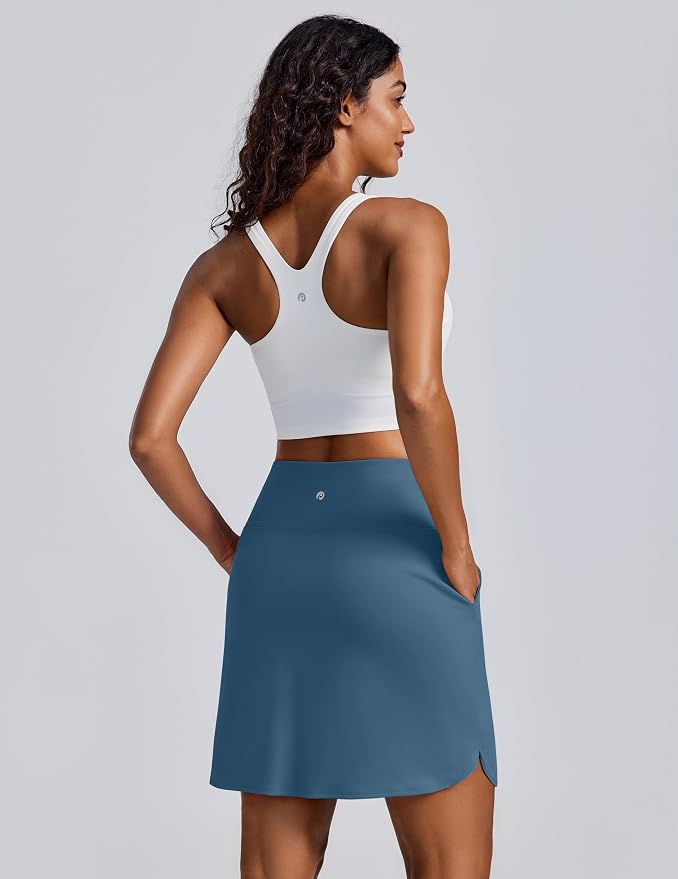 PINSPARK 18" Skorts for Woman Above Knee Length Golf Skirts 3 Pockets | High Waist, Built in Shorts, UV Protection, 4-Way Stretch, Soft, Dolphin Hem, Athletic, Tennis, Pickleabll, Casual