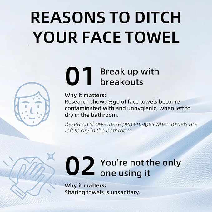 Disposable Face Towel XL (50 Count, 25x30cm) – Ultra Soft Lint-Free Facial Towels for Women Cleansing, Makeup Remover Dry Wipes, Travel Essentials, Bathroom & Guest Room Beauty Products