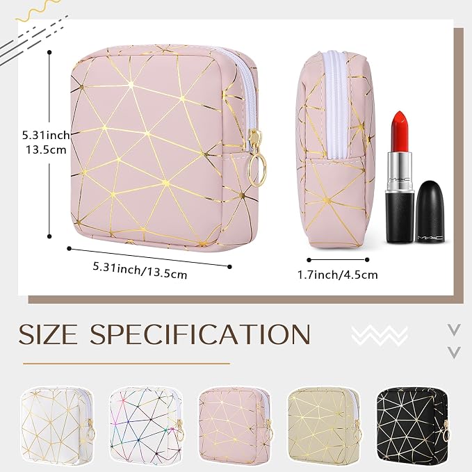 Likesing Sanitary Napkin Storage Bag, Leather Portable Period Bag for Girls Women, Sanitary Napkin Period Pad Pouch Tampon Holder for Purse (Pink Gold, Small-5.1")