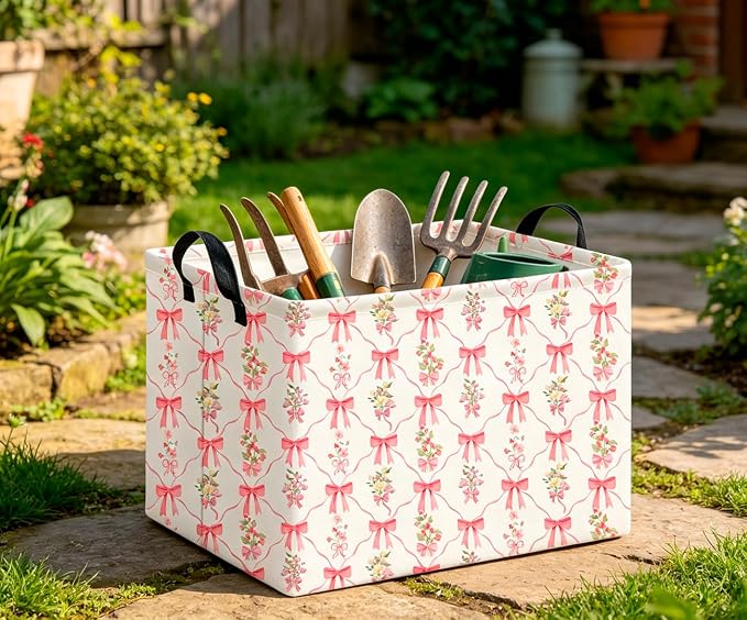 CLOCOR Rectangular Storage Basket Empty,Gift Basket,Waterproof Storage Bin,Room Decor(Spring Flower)