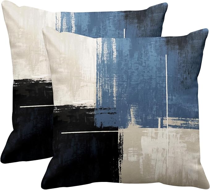 Emvency Throw Pillow Covers Set of 2, 18 x 18 Inch, Abstract Modern Navy | Beige Painting Outdoor Decorative Square Pillow Cases Couch Cushion Case for Couch Bed Sofa Living Room Home Decor