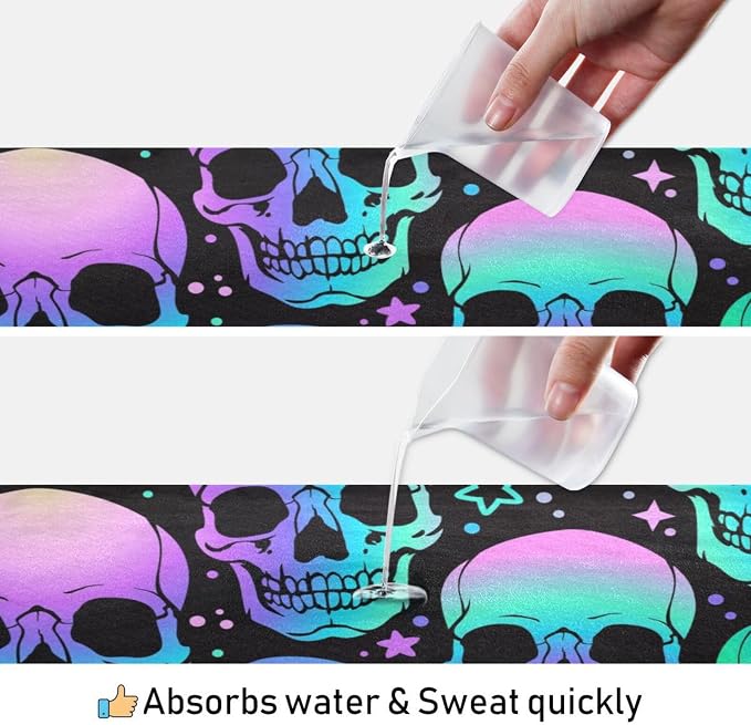 Colorful Skull Yoga Mat Towel Non Slip Soft Sweat Absorbent Hot Yoga Mat Towel, for Hot Yoga, Pilates and Workout-73 x 27 Inch