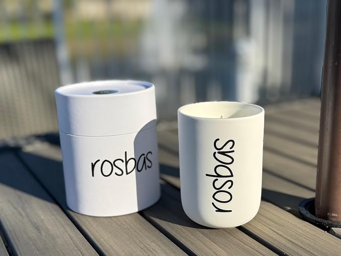 rosbas Vanilla Soy Wax Candle - 8 oz in Ceramic Jar – Clean Burning, Long Lasting, Boxed, Home Fragrance, White, Made in USA