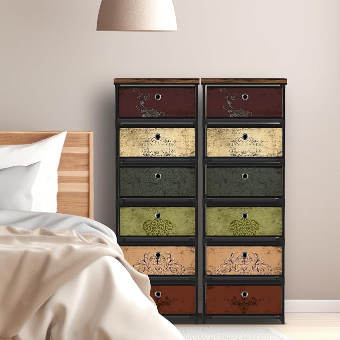 VASICAR 6 Drawers Storage Organizer Cabinet, Decorative Storage Chest, Small Dresser, Stand Nightstand for Bedroom, Living Room, Closet, Entryway, Hallway, Nursery, Dorm