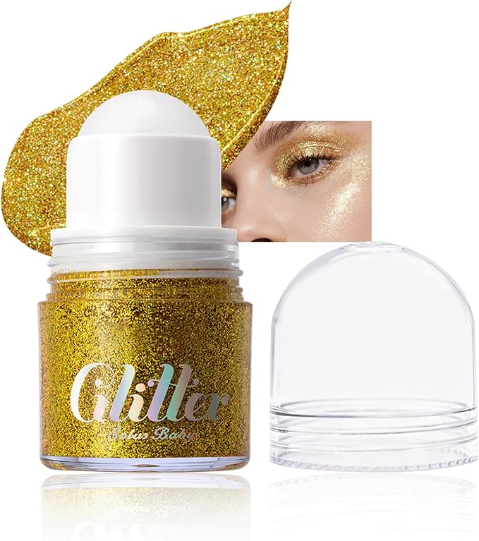 Roll-on face Body Glitter Gel, Holographic Gold Long Lasting Body Glitter Gel for Face Hair, Mermaid Makeup Chameleon Shimmer Sequins, Christmas Festival Party Rave Accessories for Women Gifts-07