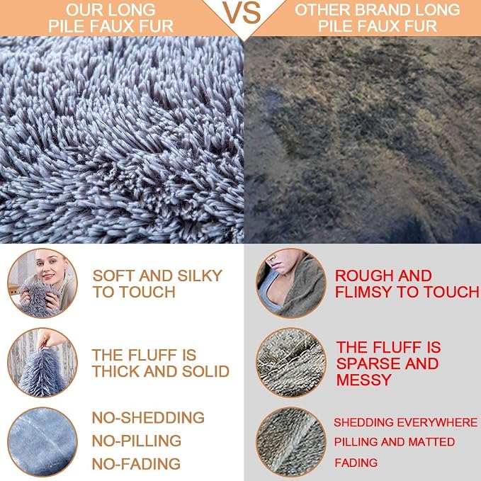 YUSOKI Long Faux Fur Twin Size Blanket, Gray, 60" x 80" | Ultra Soft, Lightweight for All Season Use, stays fluffy after repeated washes, Perfect Gifts, Machine Washable