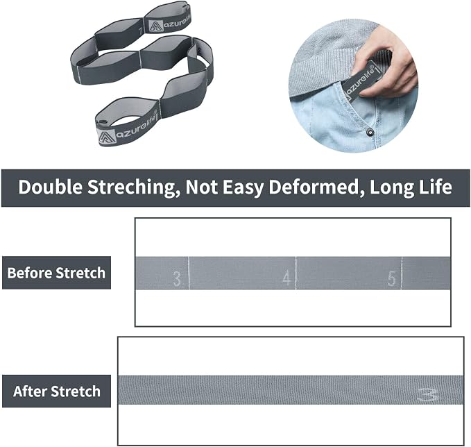 A AZURELIFE Elastic Yoga Stretching Strap, Multi-Loop Stretch Strap for Physical Therapy, Pilates, Yoga, Dance & Gymnastics Exercise and Flexible Pilates Stretch Band