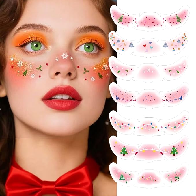 7 Pieces Christmas Face Freckles Tattoo Stickers, Waterproof Makeup Stickers for kids and adults