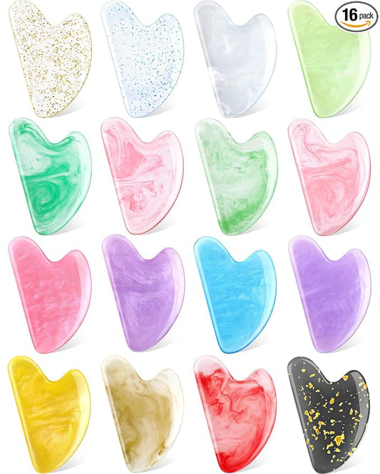 Sherr 16 Pcs Gua Sha Facial Tools Gua Sha Stone Facial Massage Tools Face Massager for Body Spa Acupuncture Relieve Muscle Tensions Puffiness (Fresh Style)
