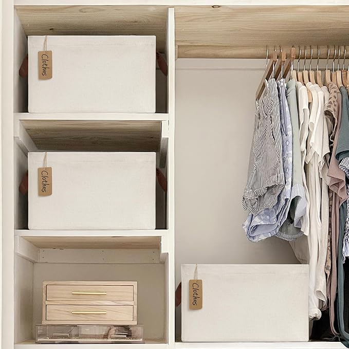 CHICVITA Fabric Storage Bins for Shelves, Metal Frame, 2-Pack, Beige | 20L, 14 ¾" L x 10 ¼" W x 8 ¼" H, Collapsible Design, Towels, Toys & Books Storage, Closet & Living Room Organization