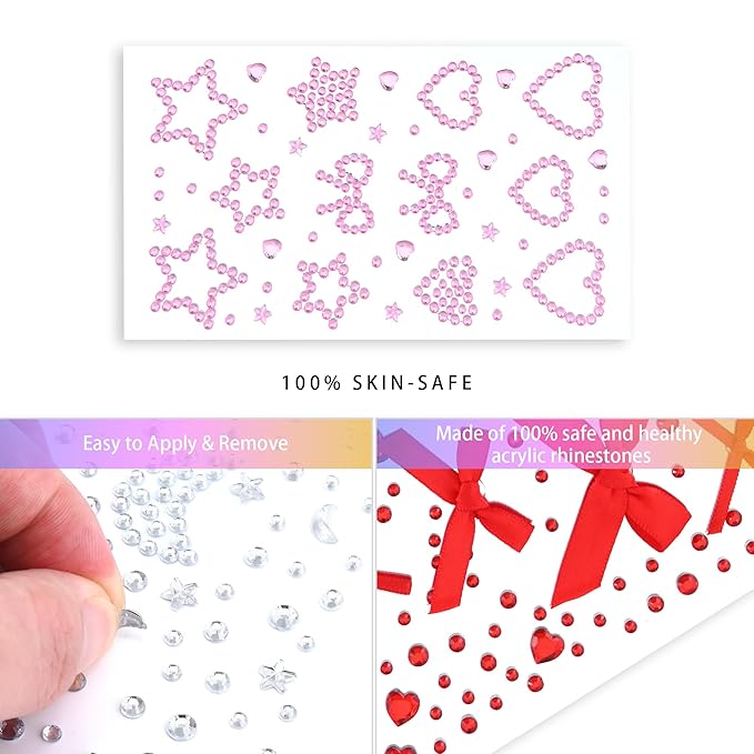 SAOROPEB 5 Sheets Face Gems Face Jewels Stickers, Self Adhesive Eye Body Face Nail Crystal Rhinestones Rainbow for Women Festival Accessory and Nail Art Decorations
