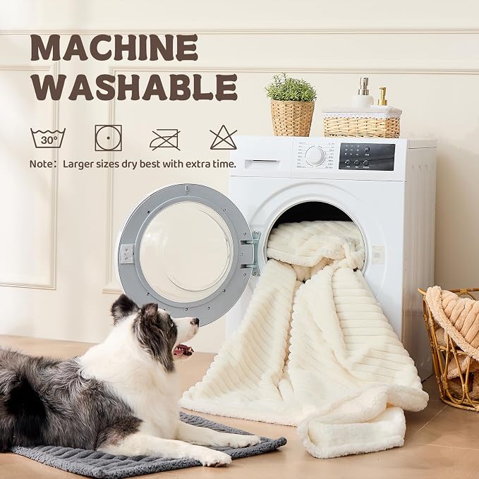 Waterproof Calming Cat Blanket for Indoor Cats, Noiseless Soft Plush Dog Blanket for Pets, 500GSM Thick Faux Fur Pet Throw, Couch Furniture Protector for Puppy, Sand Beige, 25x30IN