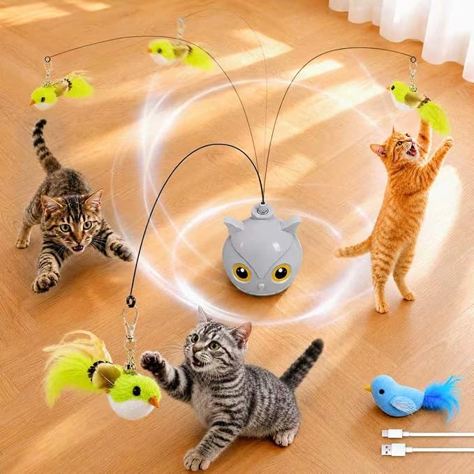 CATPICK Interactive Cat Toy for Indoor Cats, Automatic Flying Bird Toy | Rechargeable 360-degree flying bird wand with 2 speeds, touch restart, 10-minute play cycle, and washable sticky base