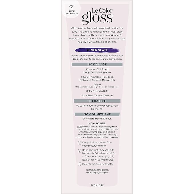 L'Oreal Paris Le Color Gloss Step Toning Gloss,In-Shower Hair Toner with Deep Conditioning Treatment Formula for Gray Hair,Silver Slate,1 Kit,(Pack of 2)