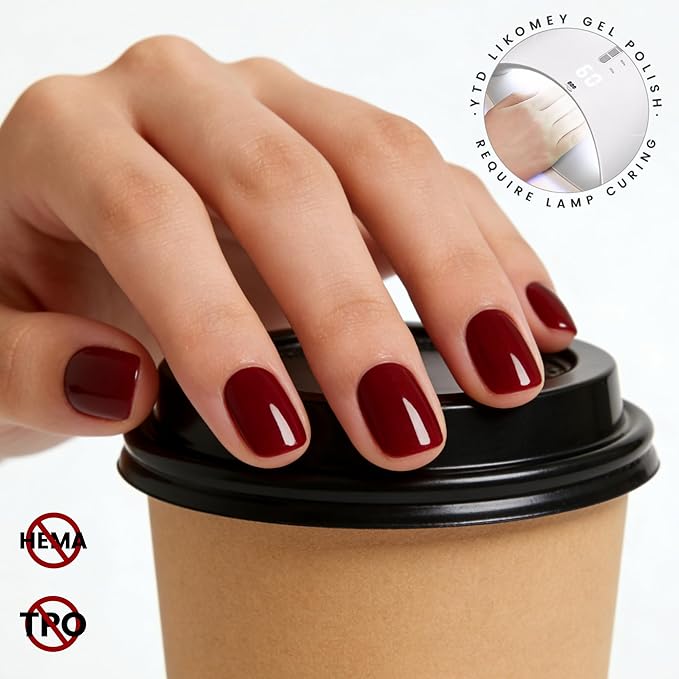 YTD Likomey Burgundy Red Gel Nail Polish,15ml Salon Home DIY Manicure and Pedicure Dark Cherry Red Fall Winter Soak Off UV Color Varnish,CS018