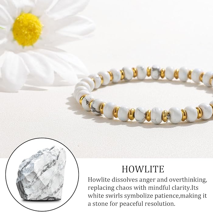 GolbalJew 4 * 6mm Gemstone Rondelle Bead Bracelets for Women Healing Crystal Stone Beads Bracelet Handmade Beaded Spiritual Jewelry Gifts