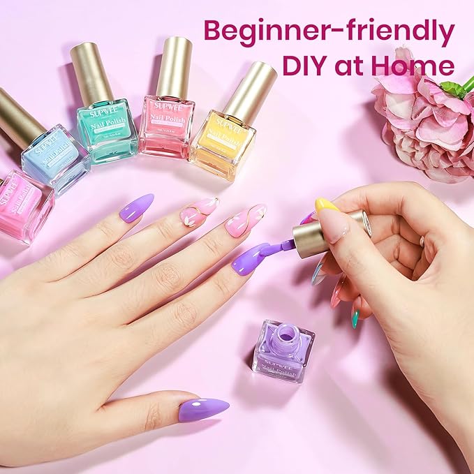 Pastel Nail Polish Set Non Gel, Quick Dry Macaron Nail Polish Spring Summer Candy Sweet Easter Color Air Fast Drying Fingernail Lacquer Manicure DIY Salon