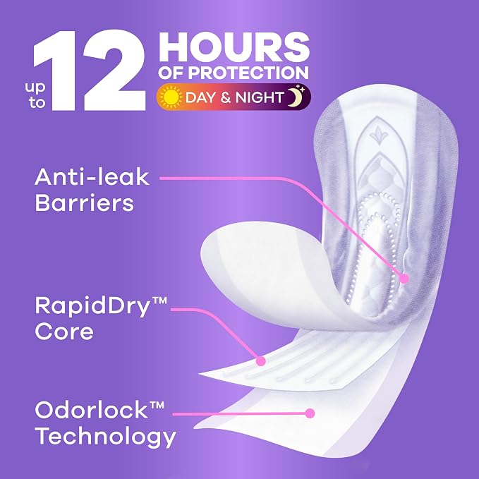 Always Discreet Adult Incontinence Pads for Women, Drier, 6 Drop Regular Length, Extra Heavy Absorbency, Pads for Bladder Control Management, Bladder Leaks, & Postpartum Pads, 66ct