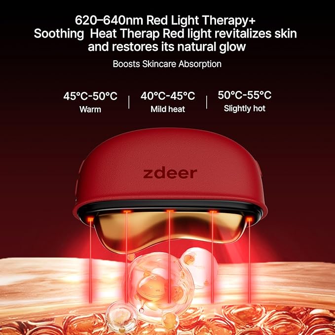 Electric Gua Sha Facial Massager Tool with LED Red Light Therapy & Soothing Vibration, Heated Brass Face & Neck Massager, Smart Dual-Mode Facial Care Device for Sculpting, Lifting & Relaxation