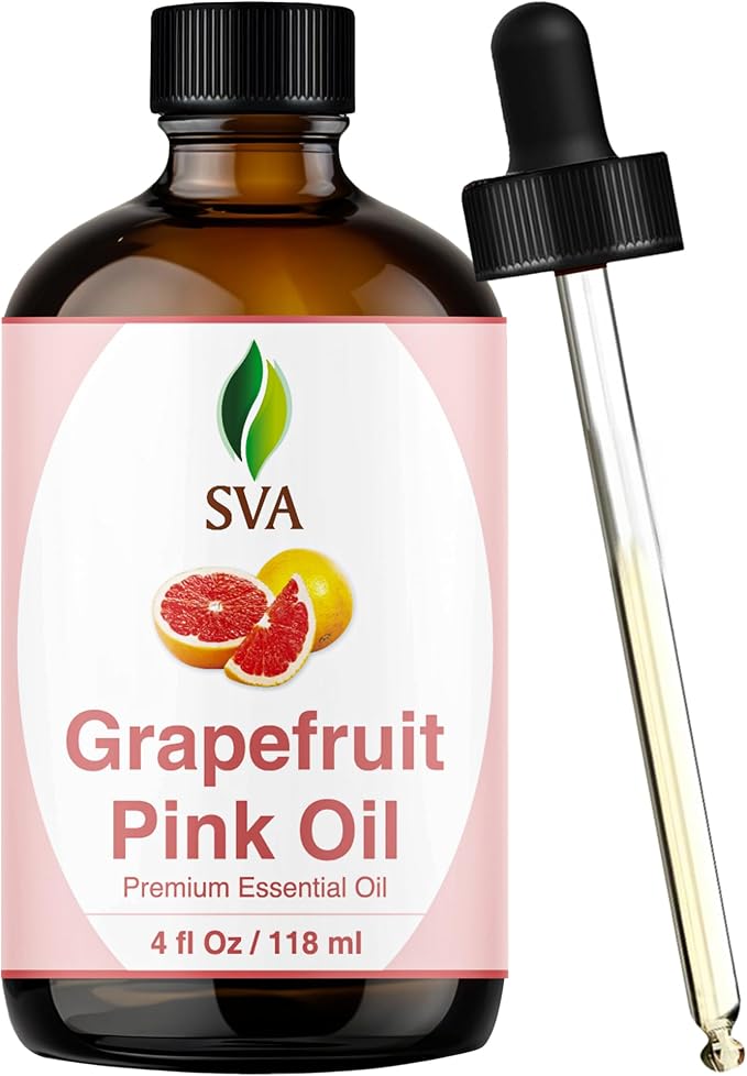 SVA Grapefruit Essential Oil Pink – 4 Fl Oz – for Diffuser, Skin & Hair Care – Ideal for Massage & DIY Blends- with Dropper