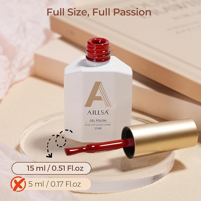 AILLSA Cherry Red Gel Nail Polish Burgundy Dark Nail Polish Blood Color Fall Winter Gels Polish Garnet Carmine Opaque Nails Soak Off U V Gel Polish Manicure Salon at Home 0.51 Fl Oz/GF03