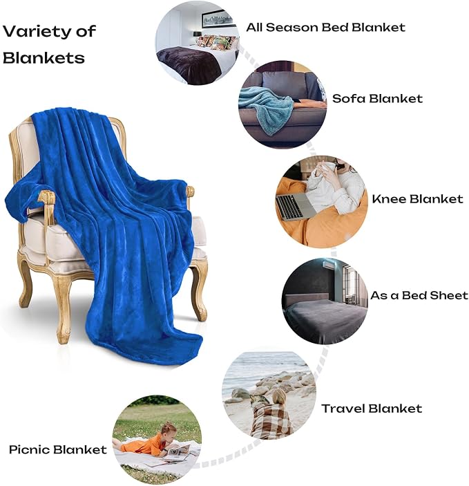 Royal blue Fleece Plush Throw Blanket 60"x80"for Couch Fuzzy Cozy Flannel | Super Soft Lightweight Microfiber Blanket for Sofa Bed bedroom Home Decor All Season,Birthday Gifts for Women Mom Adult