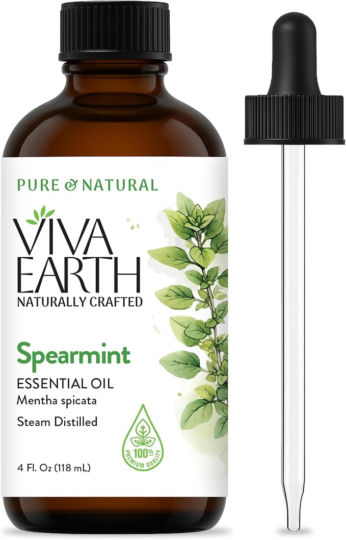 Spearmint Essential Oil – 100% Pure and Natural Spearmint Oil for Diffusers, Face and Skin Care, Hair and Scalp, Massage, Soap and Candle Crafting – with Dropper, 4 fl oz