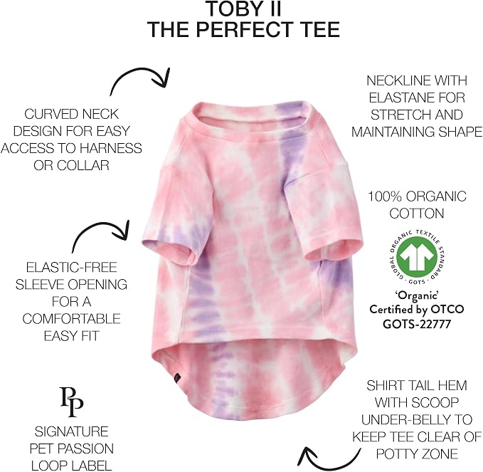 Pet Passion Toby II Dog T-Shirt, 3 Pack, Pink Tie Dye, X-Large | GOTS-certified organic cotton short-sleeve tee. Breathable, soft & sustainable for everyday wear.