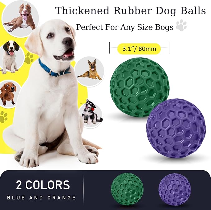 2 Pack Indestructible Squeaky Dog Balls for Aggressive Chewers, Interactive Dog Toys for Teething, Relieving Anxiety. Chew Toy for Large, Medium Breeds, Outdoor Rubber Balls.