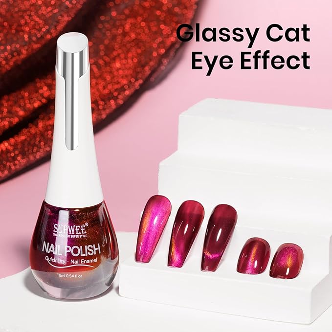 Quick Dry Magnetic Nail Polish,Cat Eye Nail Polish Non Gel with Magnet Cateye Fingernail Lacquer Air Fast Drying Manicure Gift For Women Girls 16ml/0.54 oz