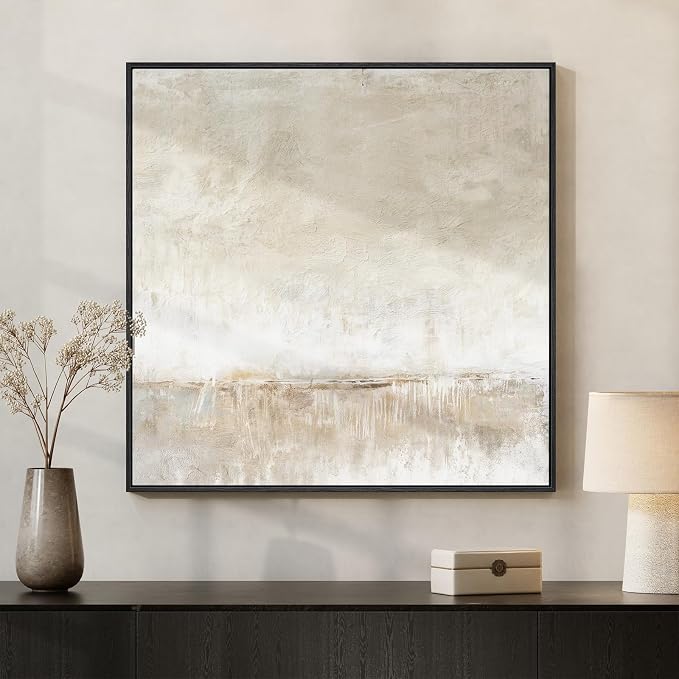 Framed Neutral Abstract Wall Art, Modern Beige and Cream Canvas Prints Artwork for Walls, Contemporary Minimalist Square Pictures for Living Room Bedroom Dining Room Hallway Office Wall Decor 30x30 In