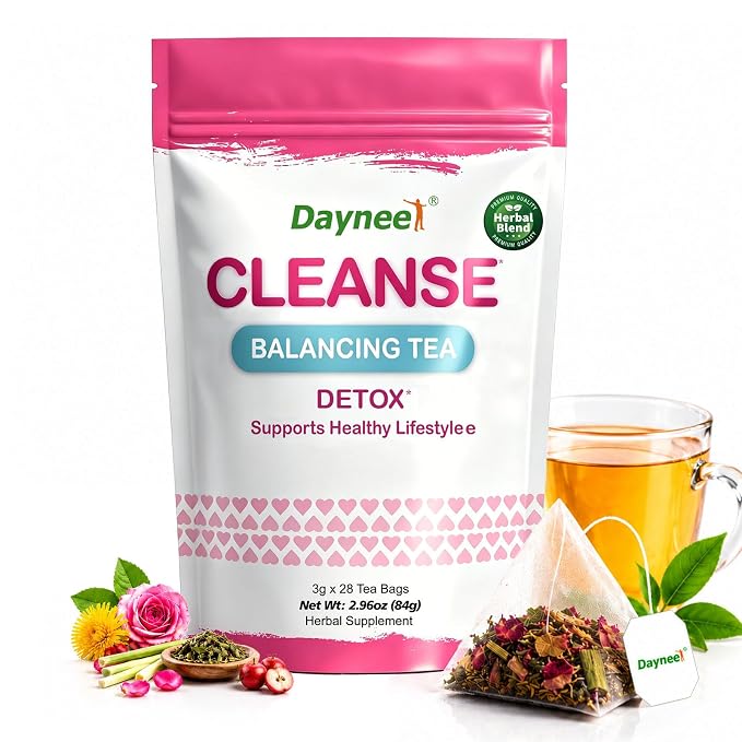 Daynee Cleanse Balancing Tea – Daily Wellness Herbal Tea Bags with Dandelion, Green Tea & Yerba Mate, Digestive Support & Natural Energy, Detox Tea, Vegan, 28 Count