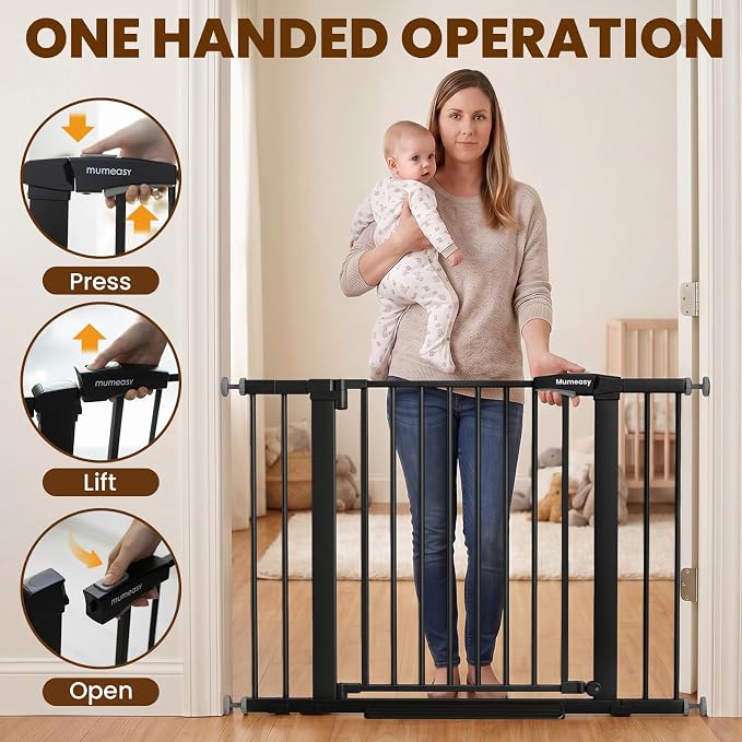 Mumeasy Baby Gate with Door, 29.7-43" Auto Close Dog Gate for Doorways
