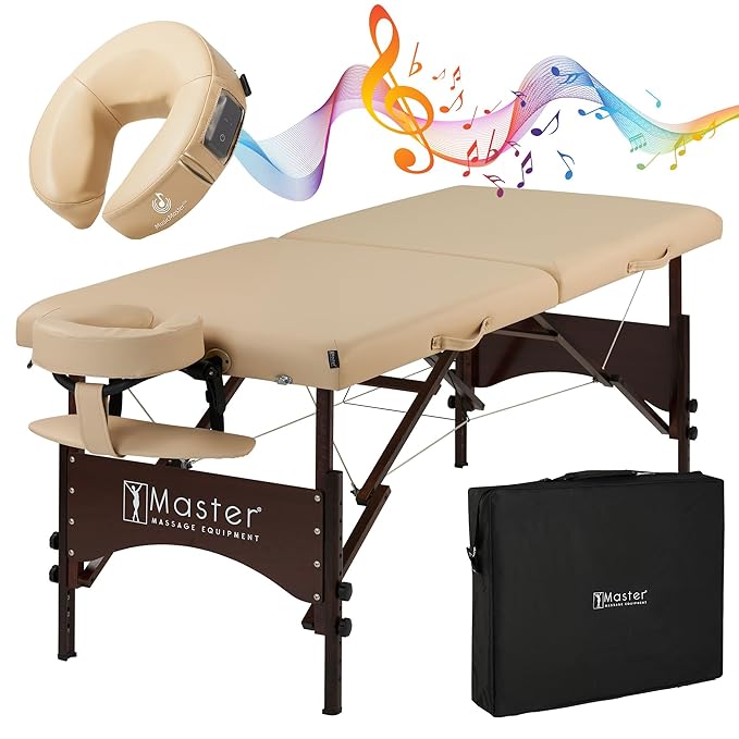Master Massage 28" Argo Portable Massage Table with Extra Music Master Crescent Round High Fidelity Sound Face Cradle Cushionin