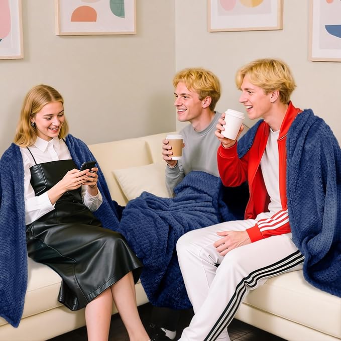 4 Pack Fleece Throw Blankets 50x60 Inches - 270 GSM Ultra Soft Plush Flannel for Bed Couch Sofa, Lightweight Warm 3D Waffle Texture, No Shedding No Pilling All Season Throw (Navy Blue)