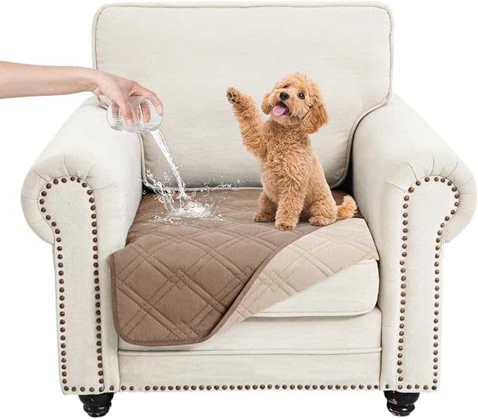 100% Waterproof Dog Bed Cover Pet Blanket, Taupe+Apricote (30"x30") | ,7-Layer Reversible Couch Covers for Dogs Met for Sofa Furniture Car Camping