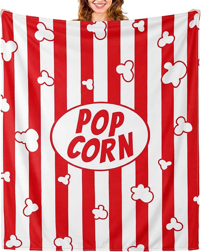50'' x 60'' Popcorn Movie Throw Blanket Gifts for Women Movie Lover | Movie Popcorn Blanket Gifts for Women Soft Warm Lightweight Cozy Cinema Theme Throw for Bed Sofa Couch Living Room Decor