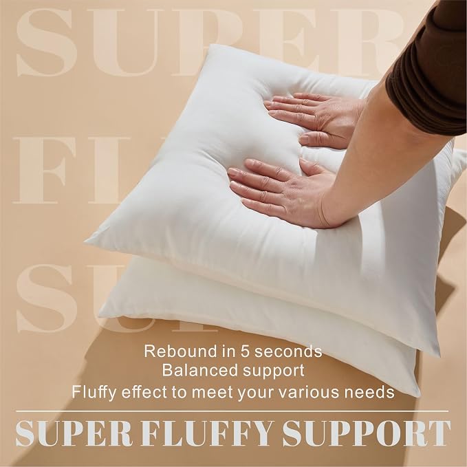 Water Resistant Polyester Pillow Inserts with Plush Dot Cover | Pack of 2 Square Form Indoor Decorative Pillow, Bed and Couch Pillows, 18 x 18 Inches, Gray