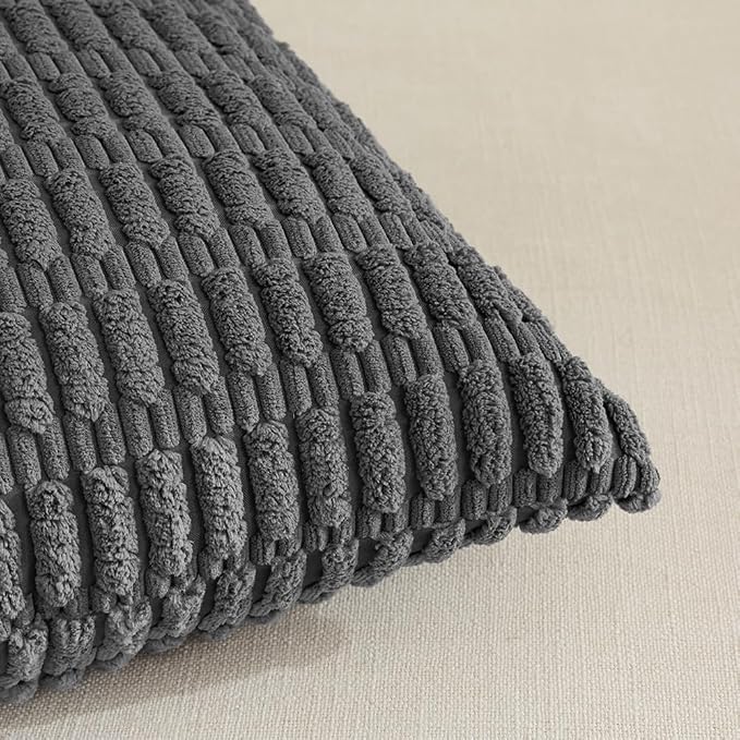 Fancy Homi Decorative Throw Pillow Covers for Bed Couch Bedroom Bench, Soft Corduroy Solid Pillow Case, Rustic Farmhouse Boho Room Decor,24" x 14" (Pack of 1),Dark Gray