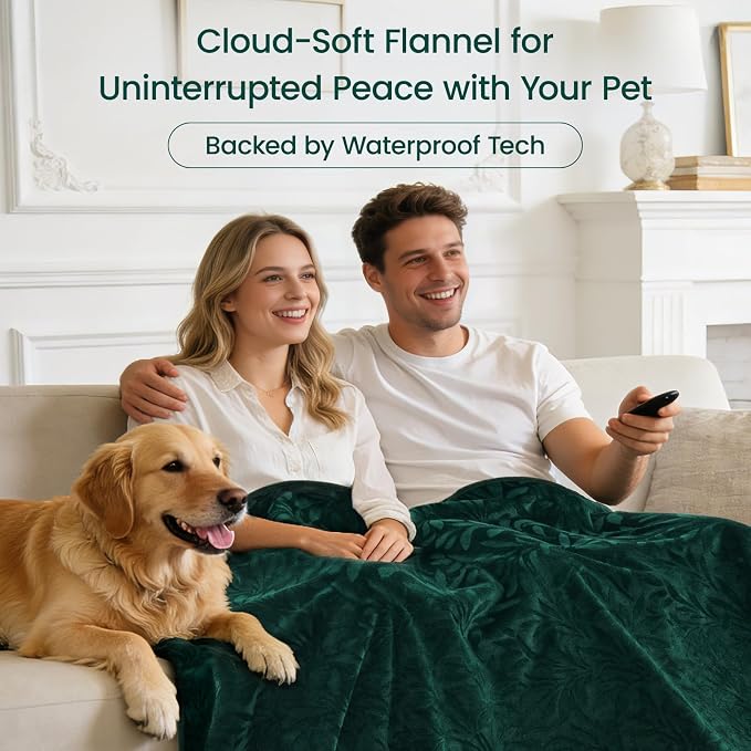 LOOBANI Waterproof Blanket for Bed: Soft Flannel Love Blanket 80"x90" for Queen Beds, Waterproof Pet Blanket fot Large Dogs with Storage Bag, Stain-Proof Couch Protector for Kid and Pet