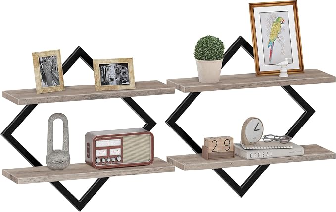 Floating Shelves for Wall, Set of 2 Wall Mounted Shelves, 2-Tier Hanging Shelves, for Living Room, Bedroom, Kitchen, Office, Study, Greige TBJ01P2BG