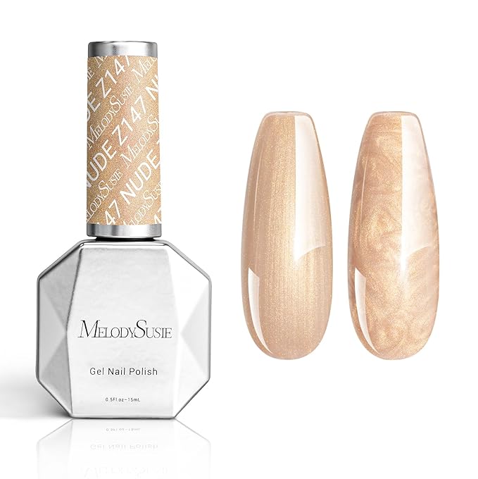 MelodySusie Champagne Shimmer Gel Nail Polish,0.5fl oz Soak Off UV LED Gold Shimmer Mermaid Glitter Drawing Gel Polish Gift for Women Nail Art Manicure Salon DIY Nail Design Decoration at Home-z147