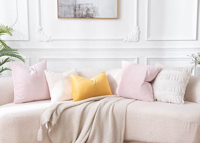 24x24 Pillow Covers Set of 2 Velvet Throw Pillow Covers for Couch Bed,Pink | JUSPURBET Decorative Pillow Covers with Invisible Zipper for Sofa Modern Living Room Bedroom Home Decor