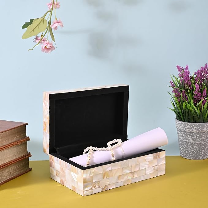 Perilla Home Home Decor Decorative Storage Wooden Box Organizer Tool Stash Card Craft Treasure Trinket Memory Keepsake Jewelry Box for Men and Women, Gifts For All, Mother of Pearl