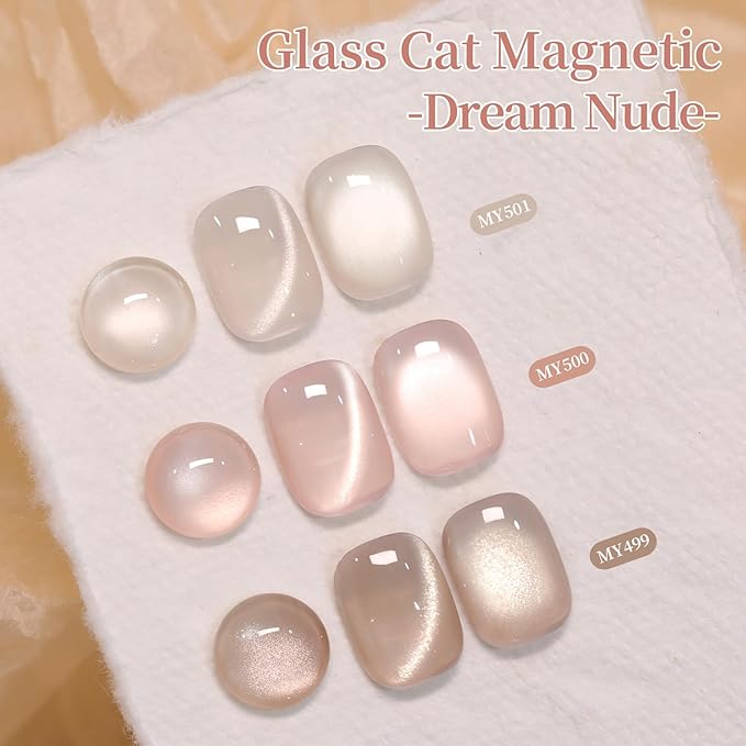 Born Pretty Glassy Nude Cat Magnetic Eye Gel Nail Polish,Glitter Nude Light Pink Jelly Translucent Magnetic Gel Polish,Soak Off U V Gels Nail Art Design Salon DIY Home 15ML