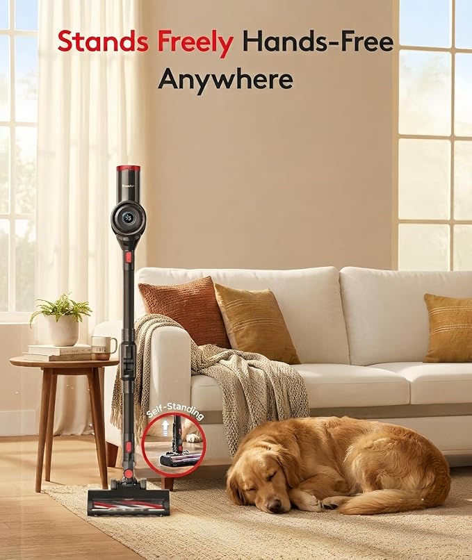 RONEAIR Cordless Vacuum Cleaner 40Kpa 45Min 6-in-1 Self-Standing | Bendable Wand Stick Vacuum,Anti-Tangle,1L,4 LED,Rechargeable for Pet Hair Carpet Hard Floors Dom Home Use ETL Certified
