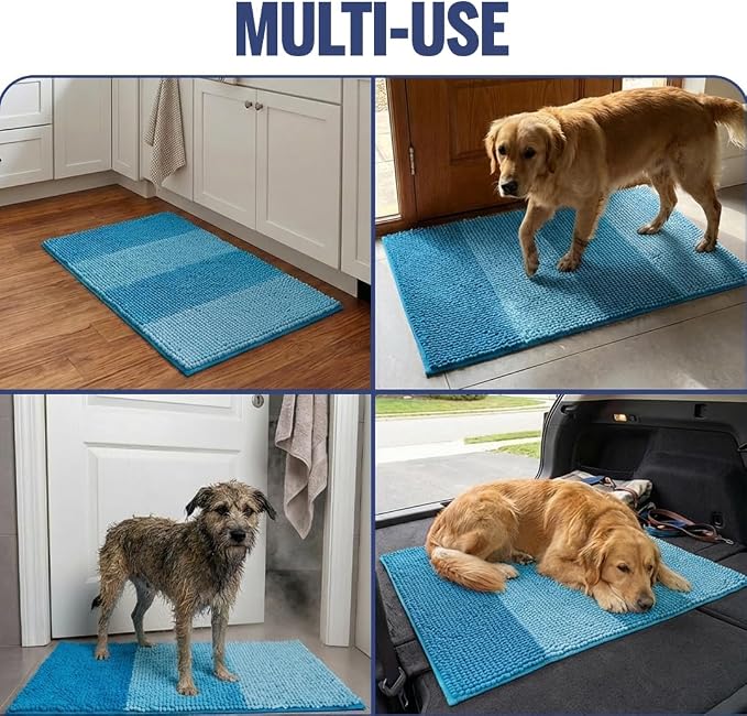Muddy Mat® Super Absorbent Loop-Thread Chenille Dog Door Mat for Muddy Paws – Non-Slip, Machine Washable Indoor Entry Rug, Quick-Dry Pet Mat for Entryway – Ocean Fade 19"x30"
