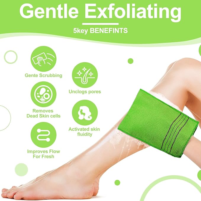 Tatuo 12 Pieces Korean Exfoliating Mitt Glove Italy Towel Body Skin Scrubber Exfoliating Scrubber for Remove Dead Skin Washcloth Korean(Large,Yellow, Green, Blue, Pink)