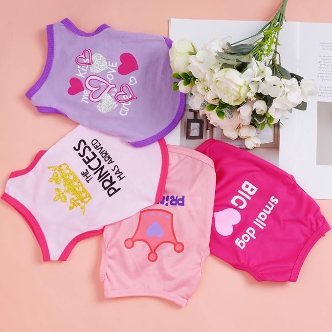 Pistha 4 Pack Dog Shirts Summer Printed Puppy Clothes Cute Sleeveless Pet T Shirts Dog Clothes for Small Medium Dogs Cats Girl(S)