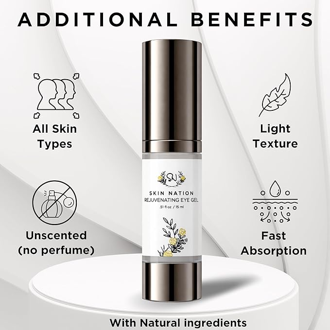 Skin Nation Rejuvenating Eye Gel | Anti Aging Eye Cream - Anti Wrinkle and Antioxidants | with Organic Natural Ingredients, Vitamin C, B5, MSM, Aloe Vera, Coconut Oil, Jojoba by Michelle Staffor